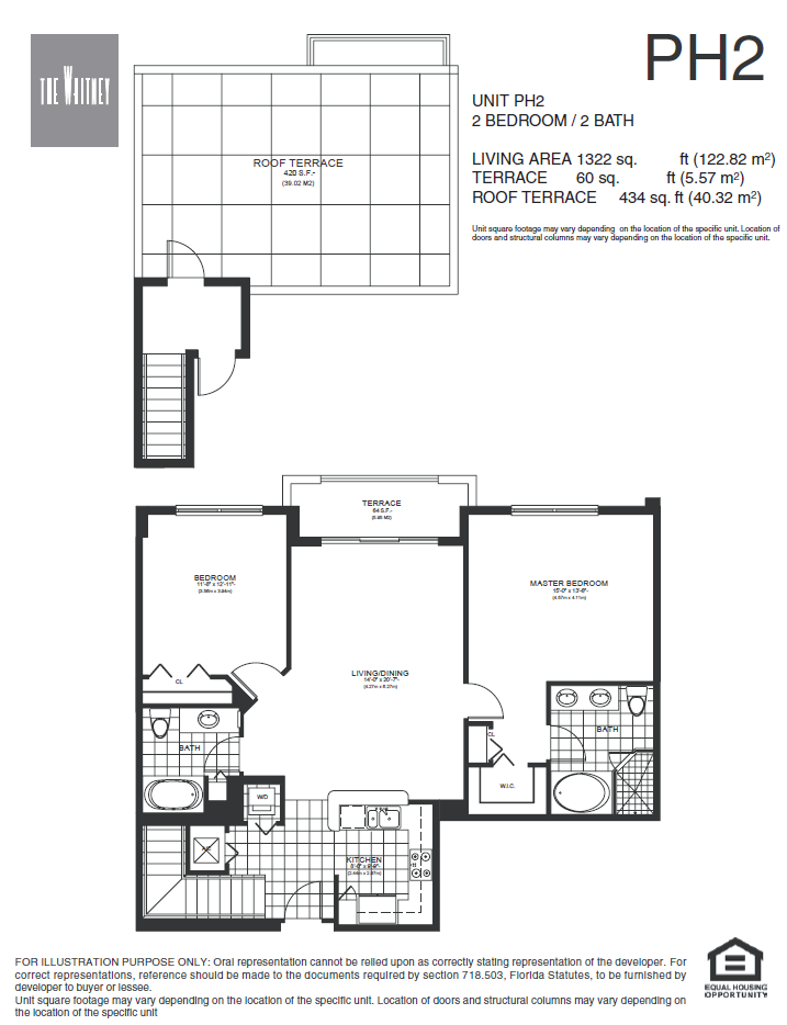 Floor plan for 2 beds, 2 baths, 1160 sqft